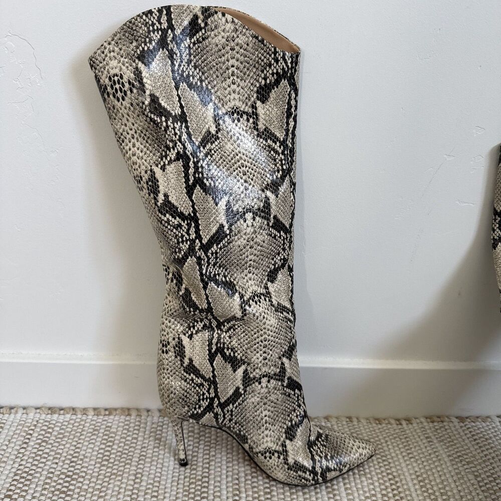 Schutz Maryana Pointed High Heel Tall Faux Snakeskin Leather Boots Size 7.5B - Picture 9 of 14